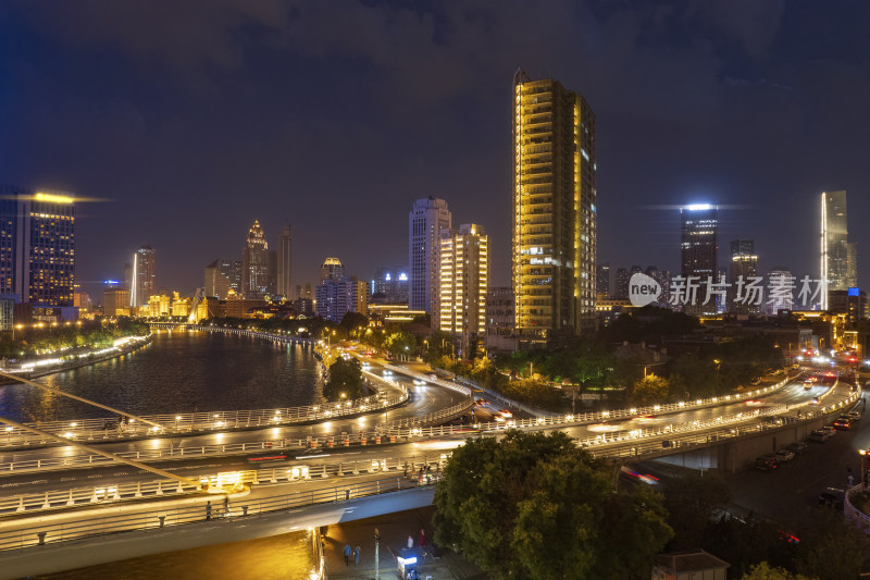 天津海河津湾金融中心城市建筑夜景航拍