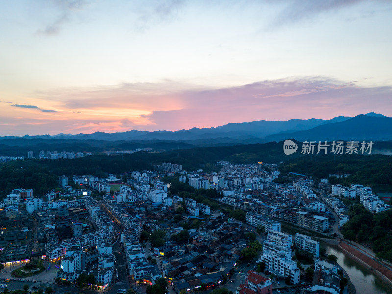 福建泰宁晚霞城市风光航拍图