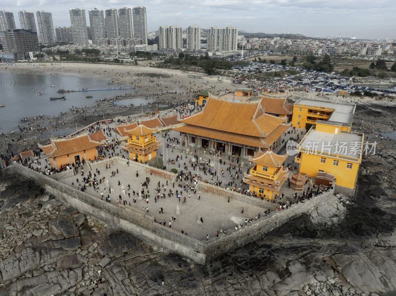 福建泉州石狮洛伽寺妈祖庙古建筑寺庙航拍