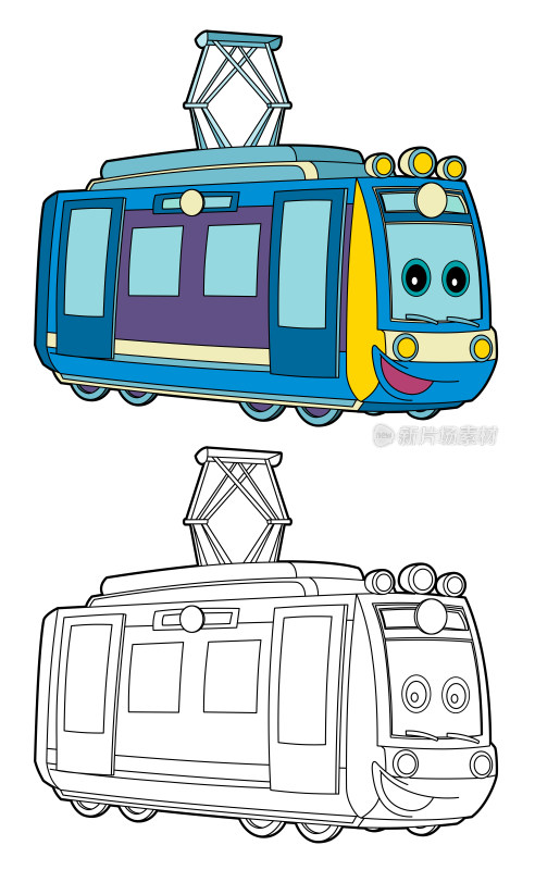 卡通有轨电车插画