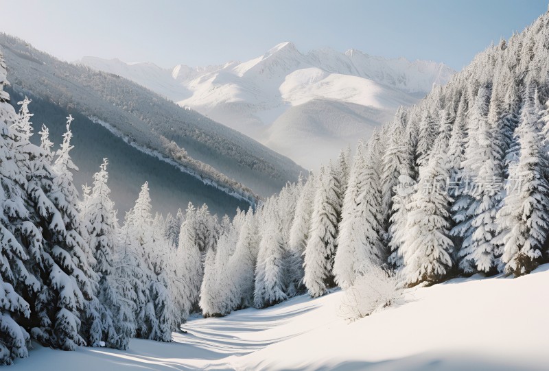 冬季森林白雪覆盖风景