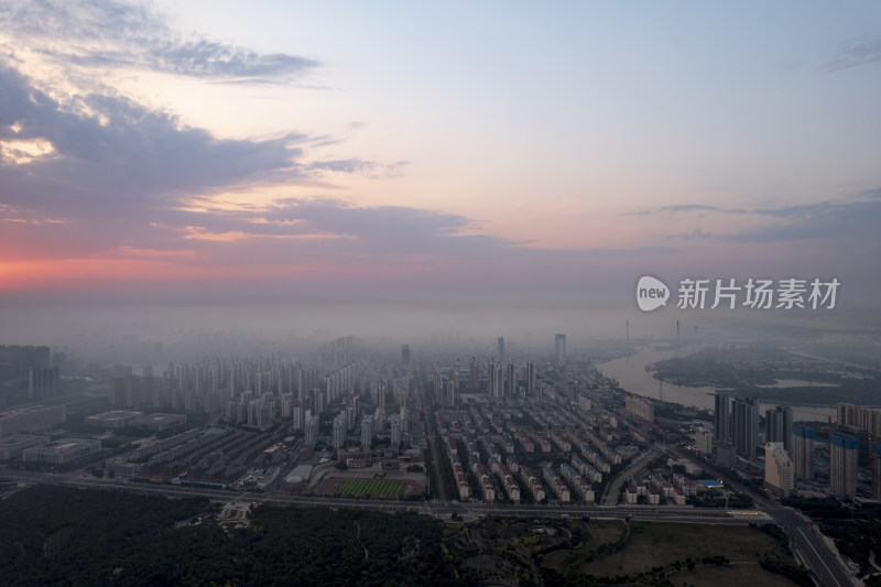 天津海河日出朝霞城市风光