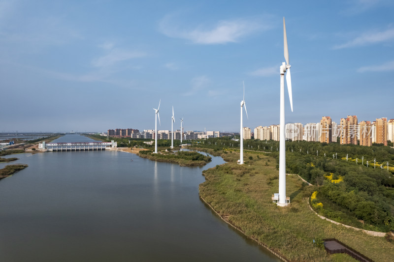 天津滨海生态城永定新河彩虹大桥城市风光