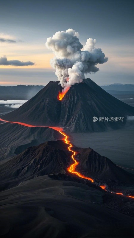 火山喷发熔岩流淌景象