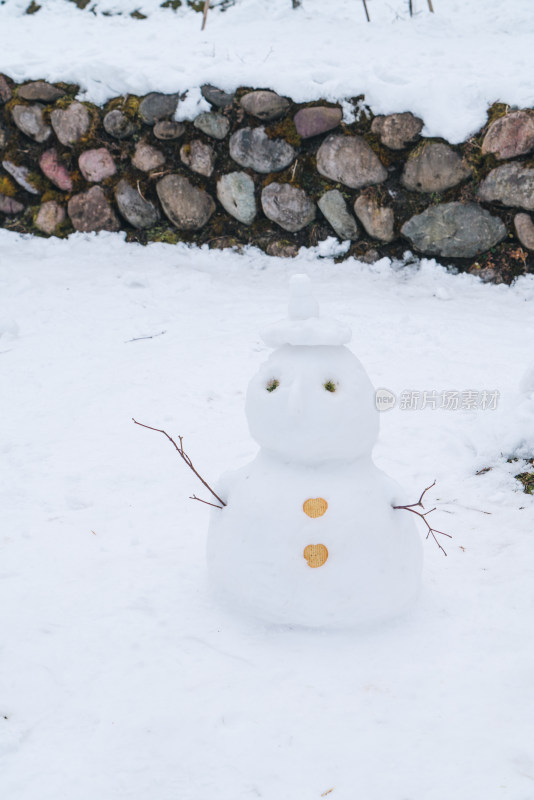 雪地中的雪人特写