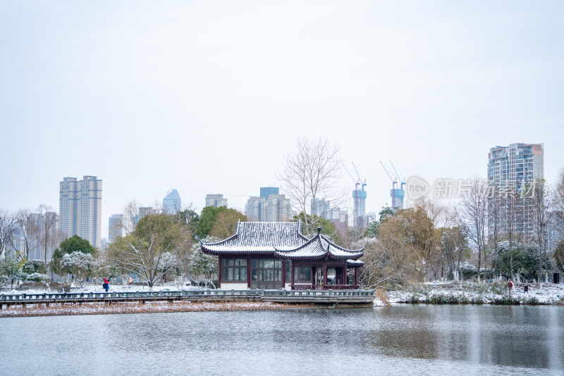 武汉沙湖公园冬天雪景