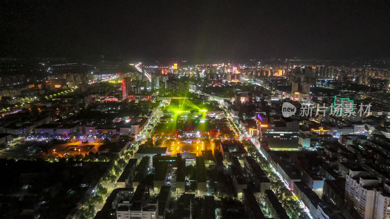 甘肃张掖中心广场夜景灯光航拍图