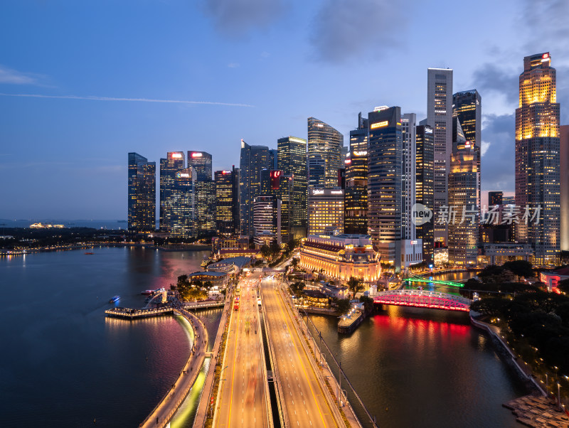 新加坡滨海湾金沙海滨奥林匹克蓝调夜景航拍