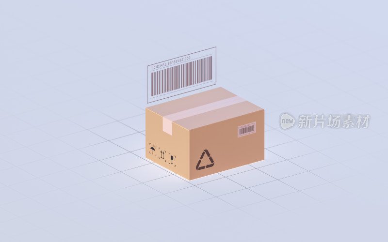 包装箱与箱子上的条形码 3D渲染
