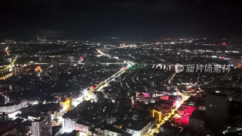 玉林城市大景夜景灯光交通航拍图