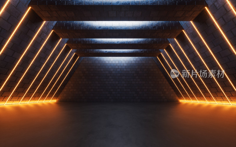 黑暗砖砌室内空间3D渲染