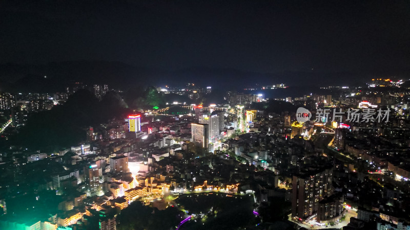 云浮城市夜景交通航拍图