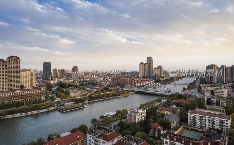 天津海河风景直沽桥城市风光航拍