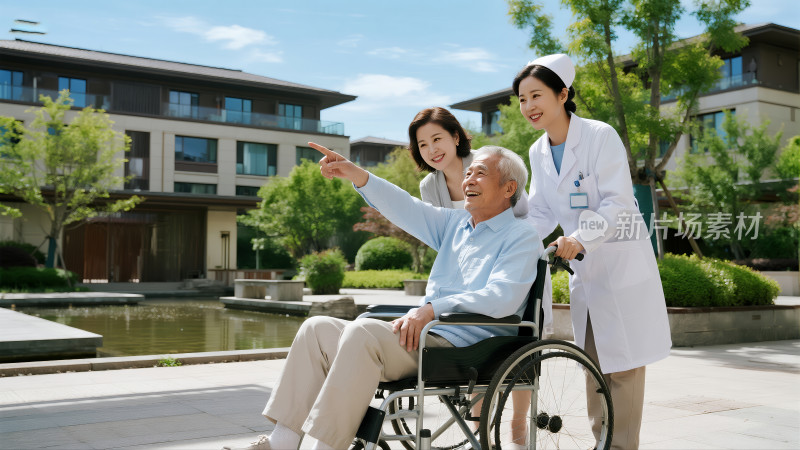 重阳节养老院医生陪伴老人康复护理背景
