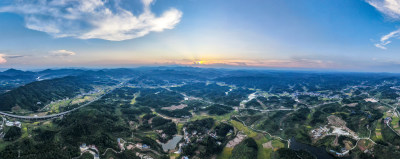 山川丘陵美丽乡村航拍全景图