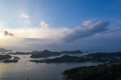 海岛滩涂海上日出自然风光航拍