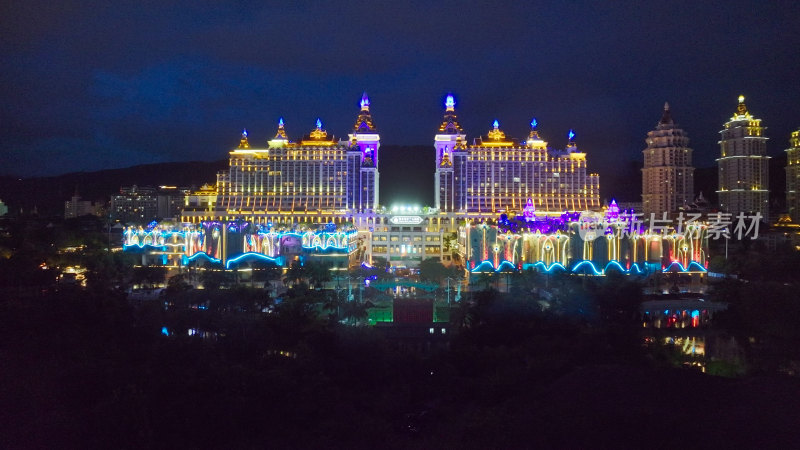 云南西双版纳告庄西双景夜景航拍