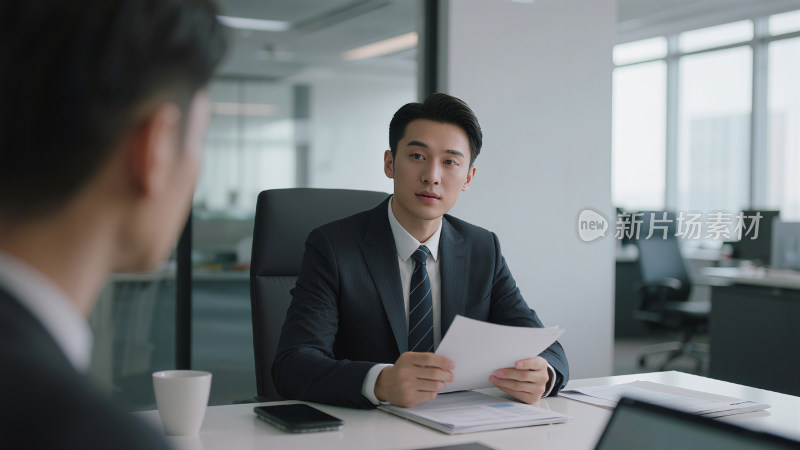 商务男士办公场景洽谈画面