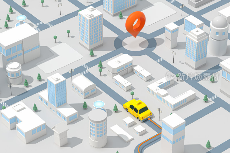 迷你都市里的出租车 3D渲染