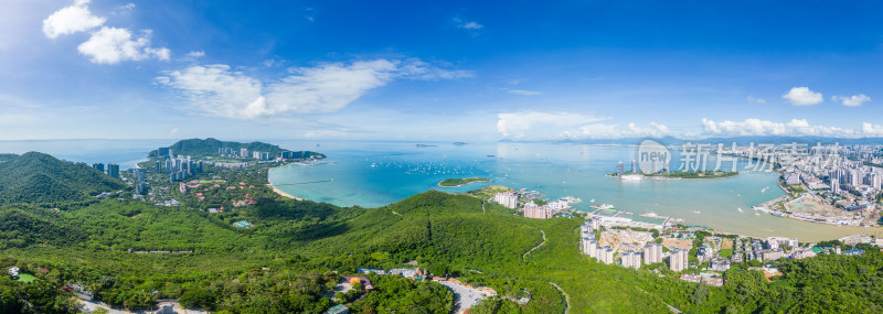 阳光下的海南三亚鹿回头空镜头航拍风景