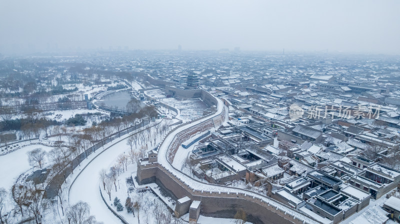 山西晋中平遥古城雪景航拍风景宣传