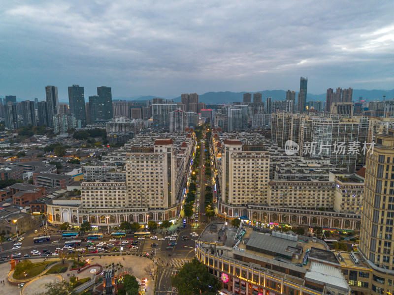 航拍福州烟台山繁华街道夜景