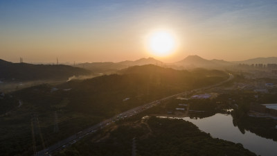 落日 夕阳 航拍 傍晚