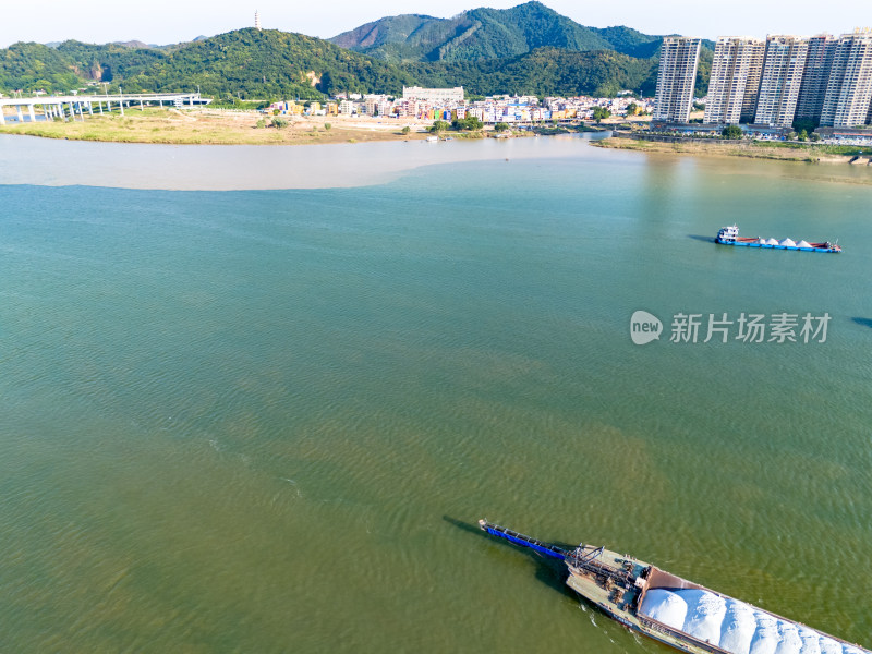 肇庆城市风光西江河流航拍图