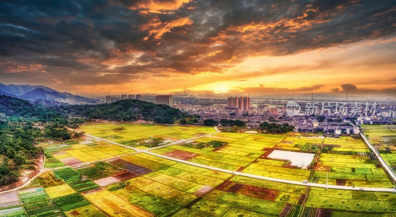 夕阳下的田野 揭阳市地都镇南陇村全景