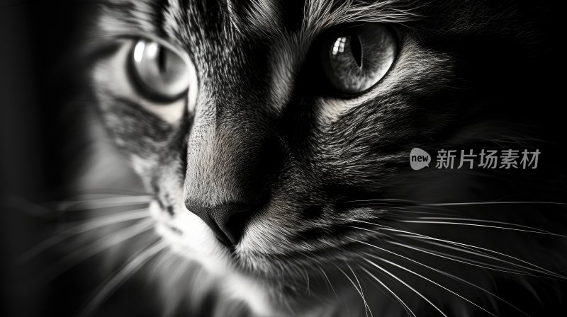 黑白影像，宠物猫