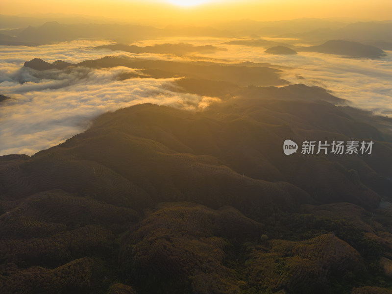 航拍日出时的高山和云海自然风光