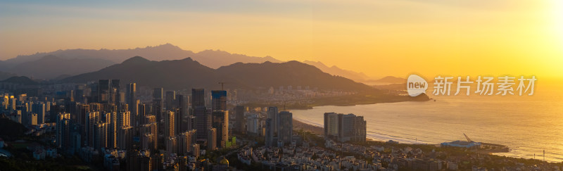 青岛滨海城市清晨日出，崂山区自然风景