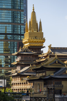 上海静安寺上海寺庙中式建筑局部特写