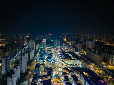 四川自贡华商国际城夜景航拍图