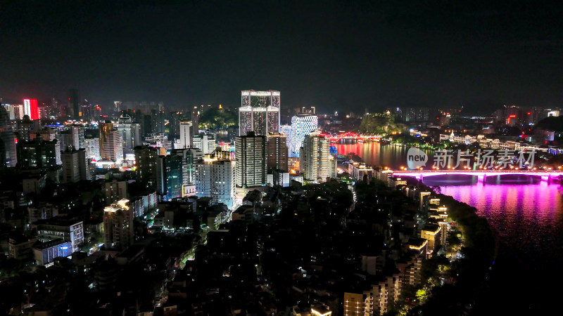 广西柳州城市夜景灯光航拍图