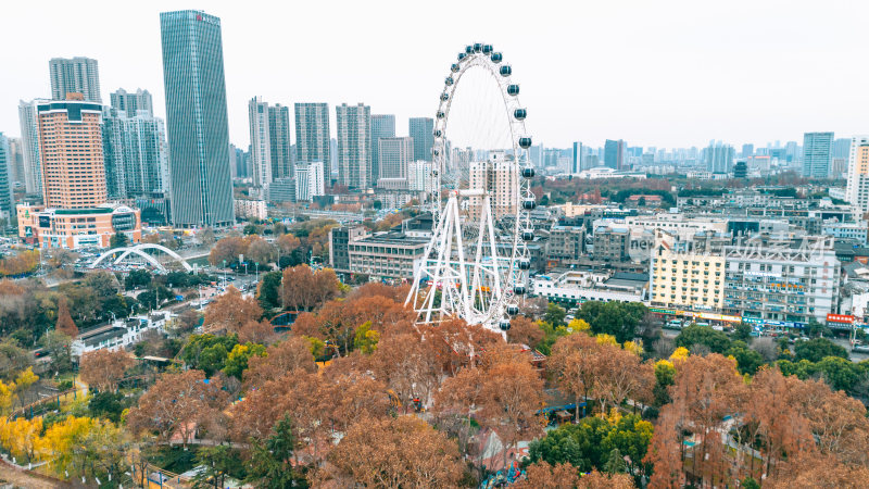 合肥古逍遥津公园城市公园湖泊秋景俯瞰