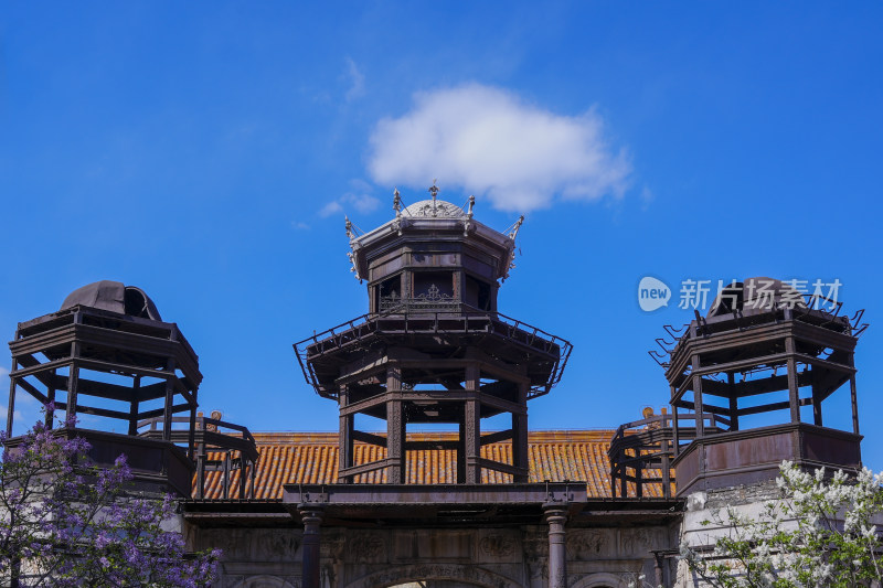 故宫延禧宫中式古建筑窗景及繁花