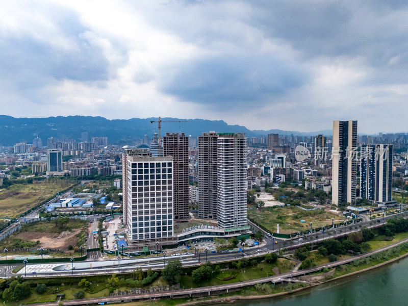 四川宜宾城市风光天空航拍图