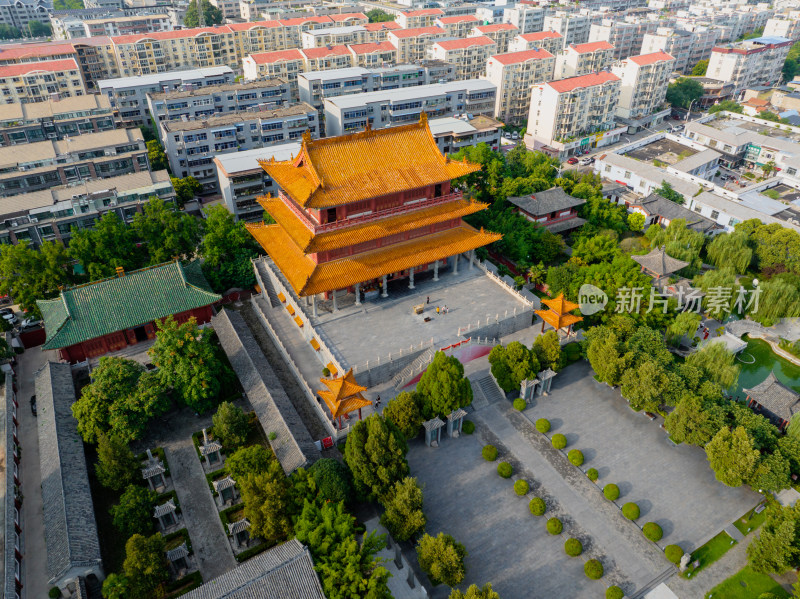 航拍夏季许昌文庙春秋楼关圣殿景区古建筑