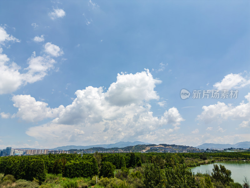 航拍昆明滇池捞鱼河湿地公园景观