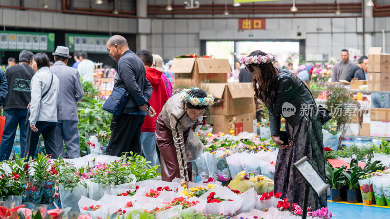 云南昆明斗南花市吸引大量游客前来买花