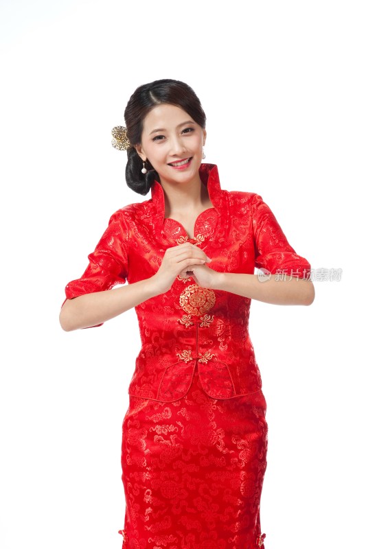 棚拍身穿中国传统服装的年轻女人