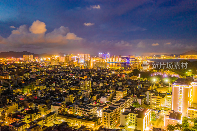 广东汕尾城市夜景航拍