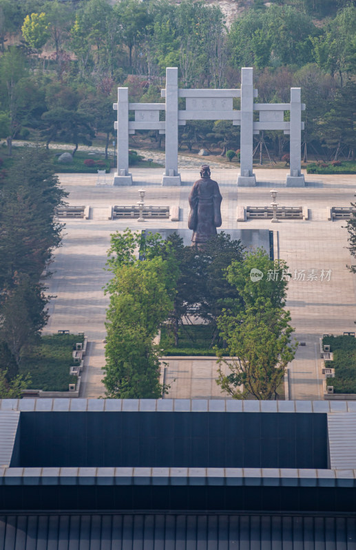 山东济宁邹城孟苑建筑景观航拍视角