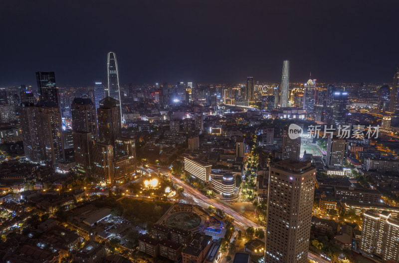 天津五大道文化旅游景区城市建筑夜景航拍