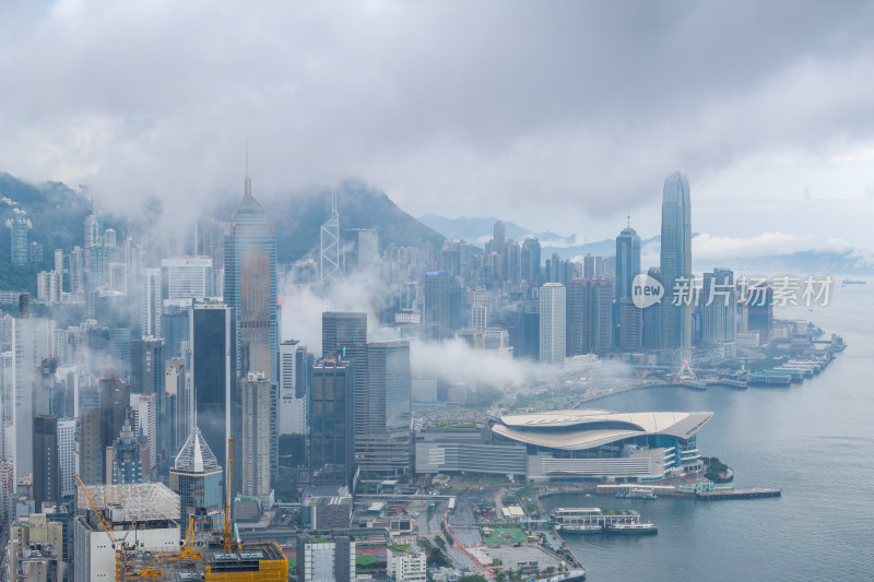 香港维多利亚港CBD中环夜景日出高空航拍