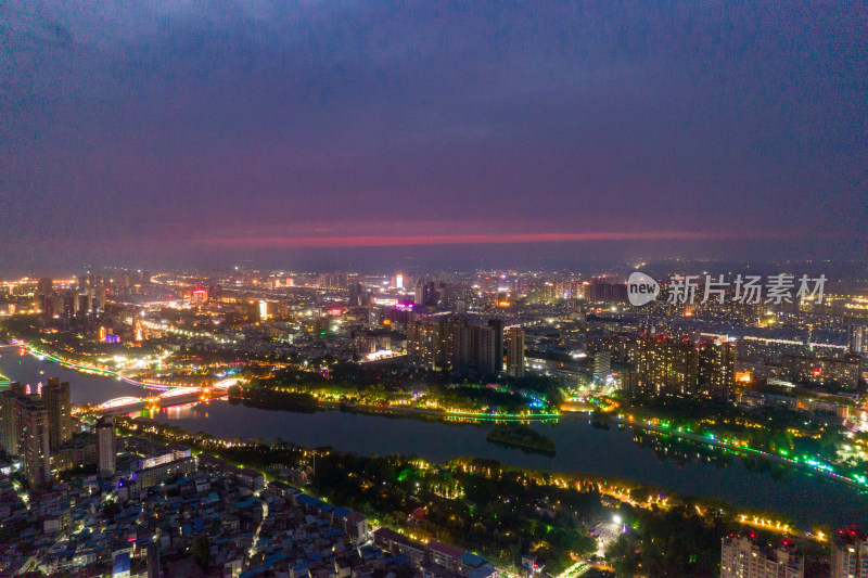 河南漯河城市大景夜景航拍图