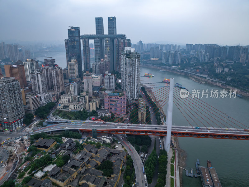 重庆朝天门来福士办公楼商场日落夜景航拍