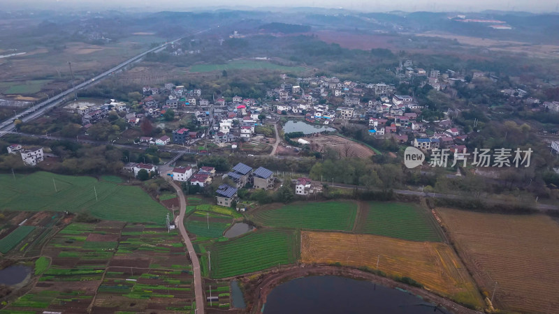 乡村田野村庄俯瞰全景