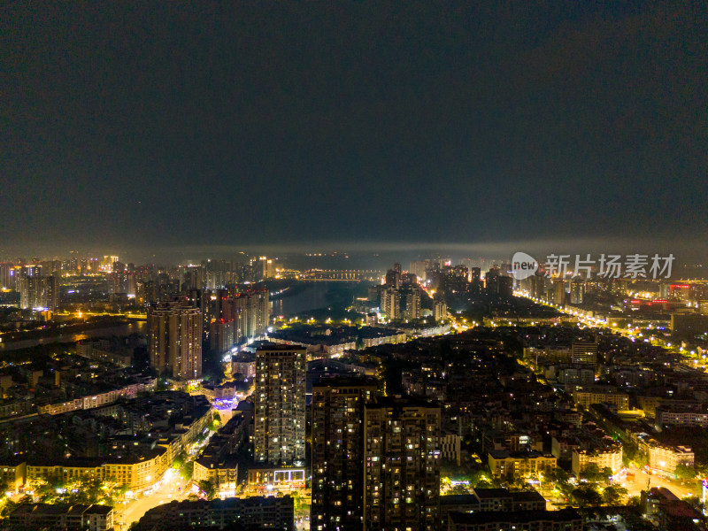 德阳城市夜景交通航拍图